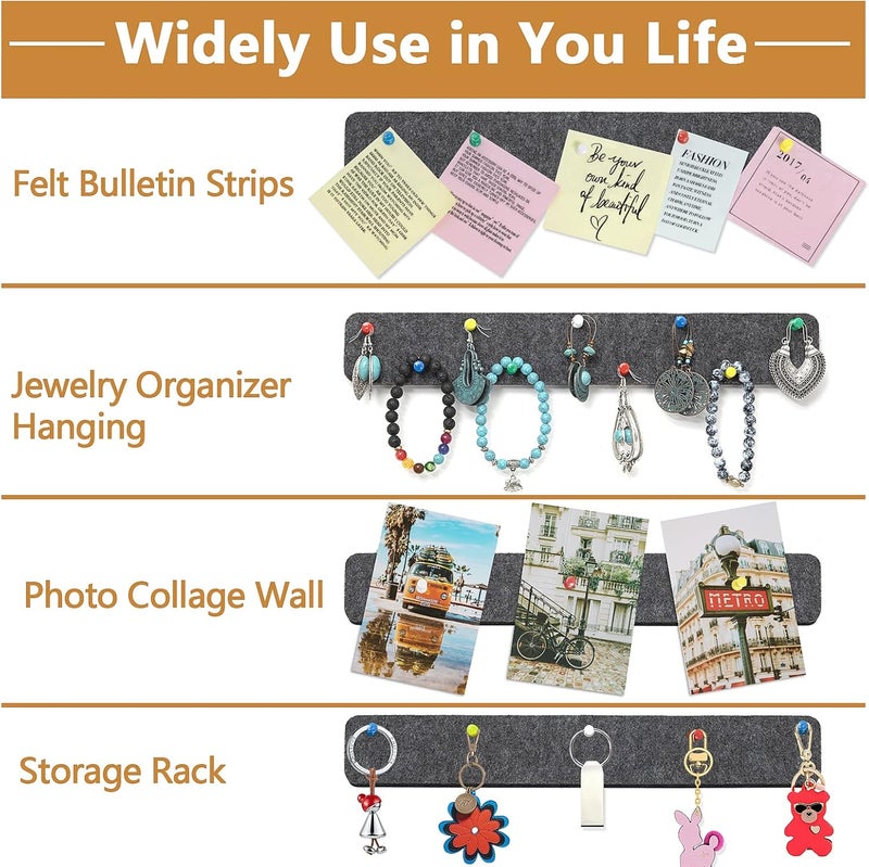 Arlasuo Felt Pin Board Bar Strips Bulletin Board for Bedrooms Offices Home Wall Decoration, Notice Board Self Adhesive Cork Board with 35 Push Pins for Paste Notes, Photos, Schedules - Image 2
